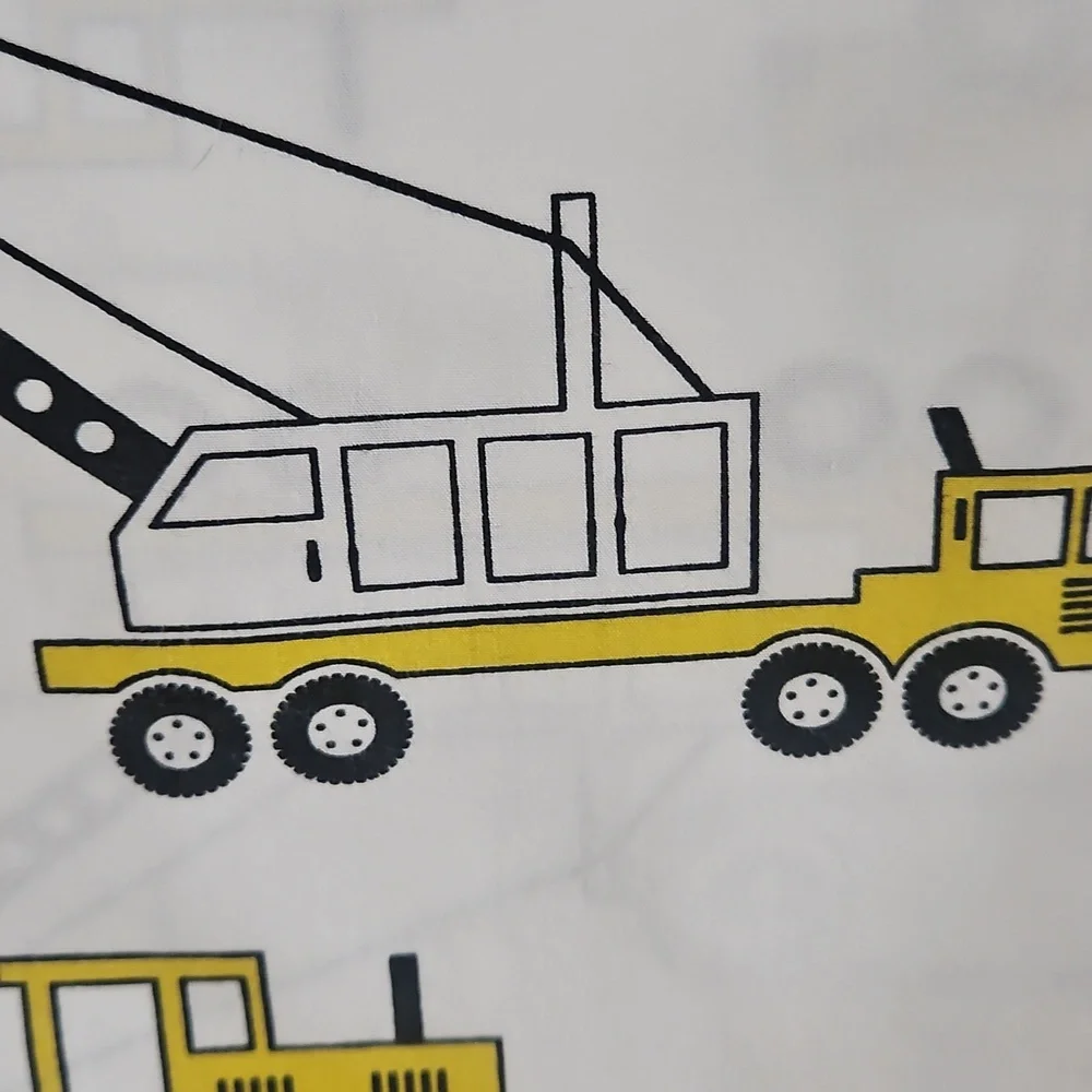 Crate&Barrel Yellow Black Construction Trucks Themed Organic Cotton Twin Flat